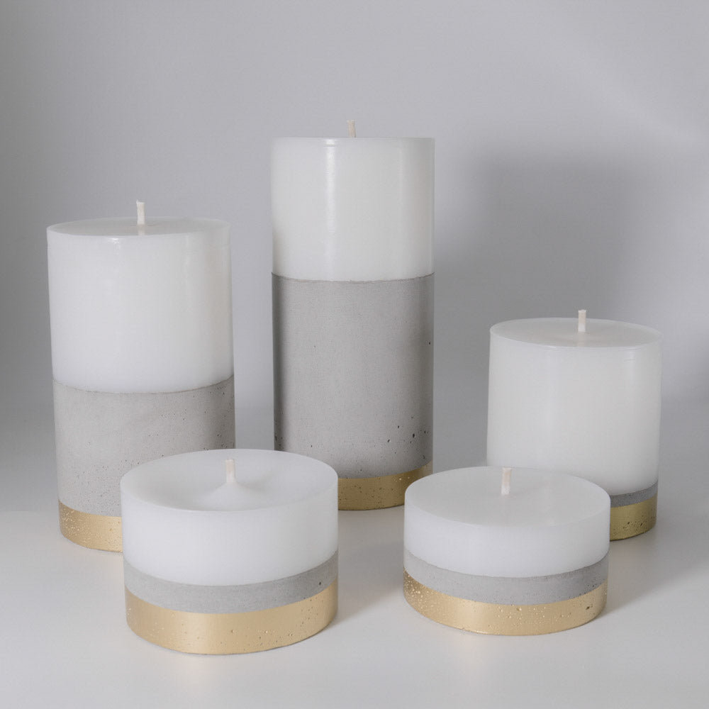 Pack 5 Velones con hormigón Línea Dorada (22cm, 17cm, 12cm, 7cm y 5cm)